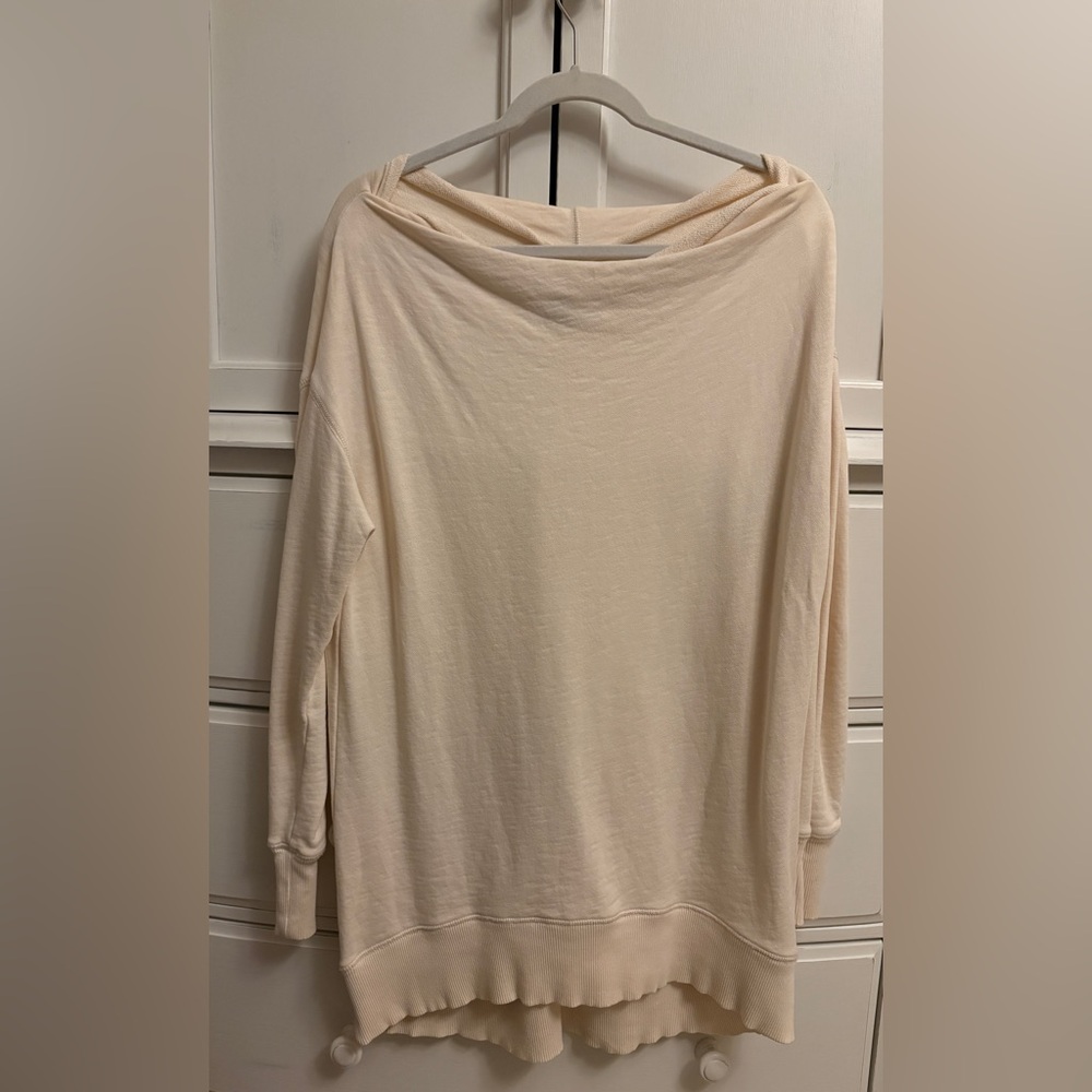 Anthropologie Pilcro Drape Neck Off Shoulder Cream Sweatshirt